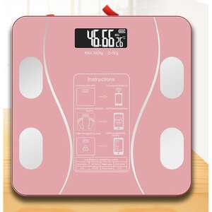 Интелигентна везна Flippy, показваща тегло 46,66 кг и температура 26°C. Характеристики: анализ на състава на тялото, Bluetooth свързване и интеграция с приложение. - Flippy