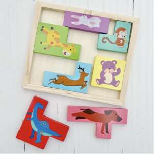 Flippy fa puzzle, Tetris típusú, +4 év, 3D színes állatokkal, 7 darab, többszínű