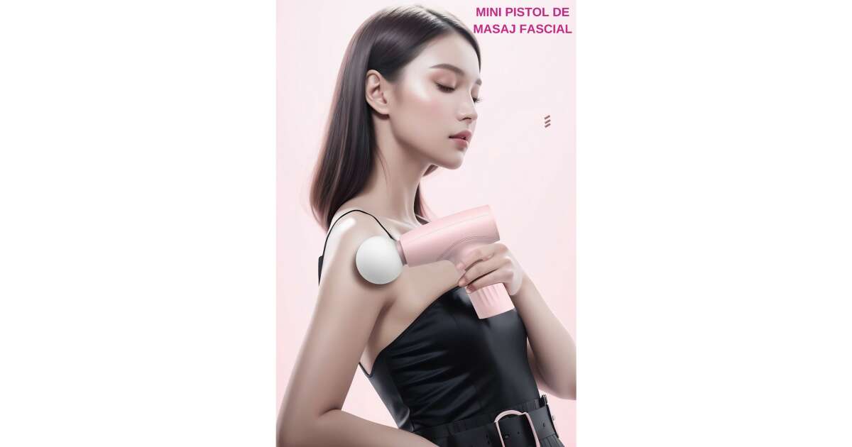 Mini masszírozó, Flippy, pisztoly típusú, USB Type C töltés, hordozható, izomlazításhoz, autonómia 120 perc, 3 sebességfokozat, rózsaszín 110443960