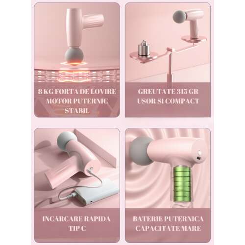 Mini-Massagegerät, Flippy, Pistolentyp, Aufladen über USB Typ C, Tragbar, Zur Muskelentspannung, 120 Min. Akkulaufzeit, 3 Geschwindigkeitsstufen, Pink