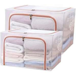 Cutie de Depozitare Pliabila, KipHome, Cu Fereastra si Fermoar Dublu Rosu, 66 L, Textil, 50x40x33 cm, Cadru Metalic, Impermeabila, Transparent 110443915 - Depozitare și organizare