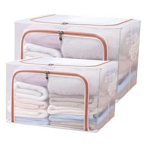 Cutie de Depozitare Pliabila, KipHome, Cu Fereastra si Fermoar Dublu Rosu, 66 L, Textil, 50x40x33 cm, Cadru Metalic, Impermeabila, Transparent 110443915