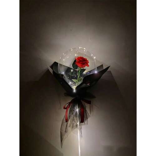 Flippy piros rózsa átlátszó LED léggömb lámpában, romantikus ajándék ötlet