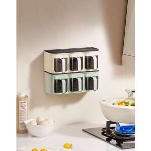 Suport pentru condimente Flippy cu 3 niveluri, montat pe perete, verde și negru, soluție perfectă de depozitare în bucătărie - Depozitare și organizare