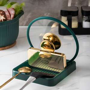 Suport pliabil verde pentru capace, cu lingură și spatulă, pentru blatul de bucătărie - Flippy Ustensile de bucătărie