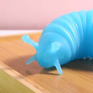 Antistressz érzékelő játék, KeepHome, Fidget játékok, kulcstartó típusú Caterpillar, 11 cm, +3 év, átlátszó kék