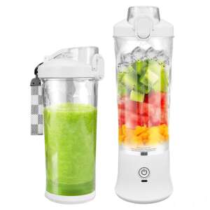 Prenosný mixér Bleksy so zeleným smoothie a fľašou naplnenou ovocím a ľadom - Kuchyňa a stravovanie
