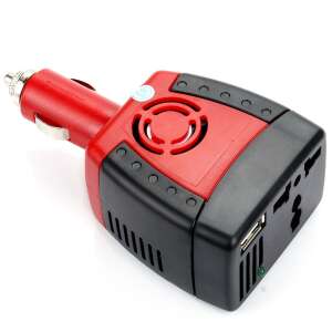 Przetwornica napięcia samochodowego, DC 12V na AC 220V, Linomag®, 150W, EU/UK/US/AU i adapter gniazda USB 2.1, czerwony/czarny 110470091