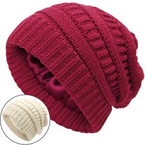 Zimný fez so saténovým vnútrom na ochranu vlasov - Krém 110470157 - Dámske čiapky