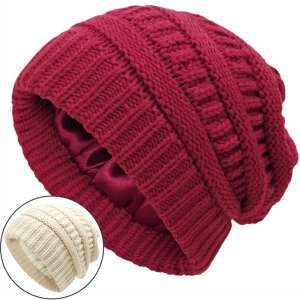 Zimný fez so saténovým vnútrom na ochranu vlasov - Bordeaux červený 110470159 - Dámske čiapky