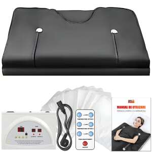 Termálna deka s infraprikrývkou do sauny, LINOMAG®, spaľovanie tukov, relax, termoterapia a detoxikácia, bezpečnostné materiály v 5 vrstvách, 6 stupňov vyhrievania, 35°C-85°C, 180x80 cm, čier 110470647 - Infračervená saunová prikrývka