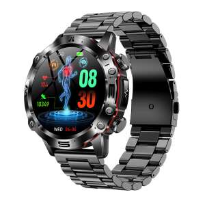 ZEEVOS смарт часовник с метална каишка, черен цвят, показващ времето и сърдечната честота - Смарт устройство