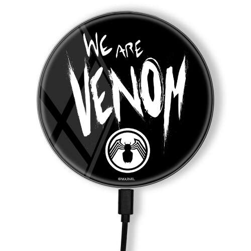 Încărcător wireless Marvel Venom - design We Are Venom, încărcare rapidă 10W, alb-negru