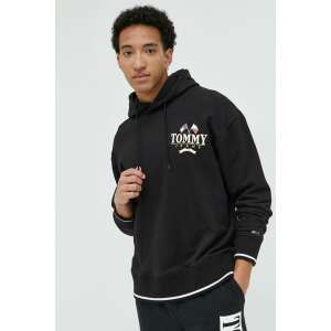 Tommy Jeans nagy méretű, hátul nyomott kapucnis pulóver, fekete, L méret - Tommy Jeans