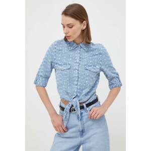 Guess Hemd mit Frontverschluss und Spitze Sangallo M INTL Blau 110496521 - Blusen und Hemden für Damen