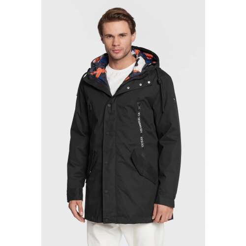 Guess Herren schwarze reversible Kapuzenjacke mit Camouflage-Futter