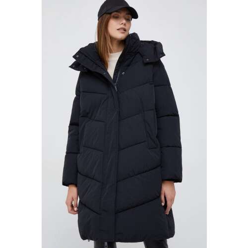 Jachetă pufoasă Calvin Klein K20K204690 pentru femei, neagră, lungă, cu glugă, design matlasat