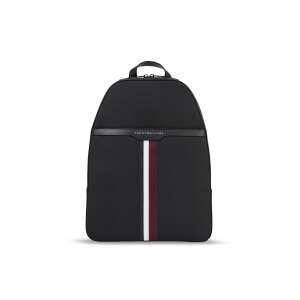 Tommy Hilfiger schwarzer Rucksack mit weißen und roten Streifen, Vorderansicht - Tommy Hilfiger