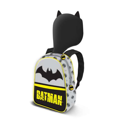 Batmanský detský batoh so snímateľnou kapucňou, sivá a čierna, 31 x 26 x 11 cm