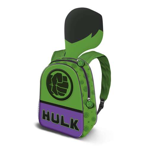 Hulk Vorschulrucksack mit Kapuze, grün und lila, 31 x 26 x 11 cm