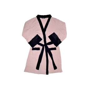 Rózsaszín és fekete pöttyös köntös csipkés szegéllyel, Exclusive márka - Női köntös