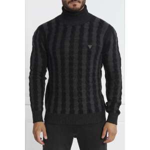 Sweter męski Guess w czarno-szare paski, z dzianiną kablową, golf - Guess