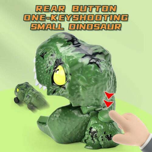 Zöld dinoszaurusz játék autó egy gombos lövés funkcióval, hátsó gomb, kis dinoszaurusz játék autó