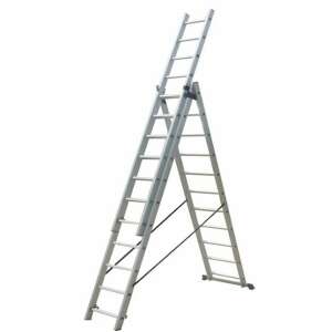 Scară multifuncțională din aluminiu ROTOR KME311 3x11 - 3 secțiuni, 11 trepte, înălțime maximă 297 cm, capacitate de încărcare 150 kg - Scară și suport