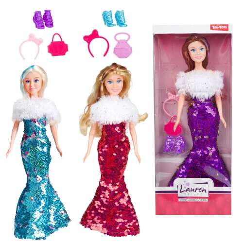 Lauren Deluxe baba sellőruhával és kiegészítőkkel, rózsaszín, kék és lila színben