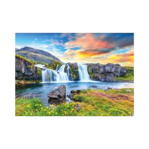 Cascadă islandeză Kirkjufellsfoss apus de soare peisaj imagine puzzle 500 piese - Daemi Puzzle