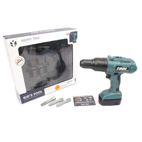 Happy Time Kids Tool Set, játék fúró 3 cserélhető fejjel és tartozékokkal, 3 éves kortól