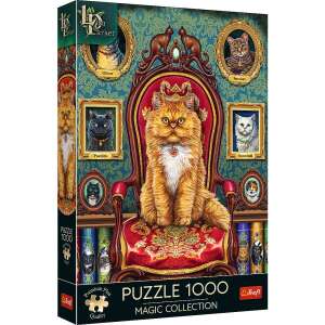 Puzzle Trefl 1000 de piese pentru iubitorii de pisici, cu o pisică majestuoasă pe un tron ​​înconjurat de portrete ale altor pisici - OEM Puzzle