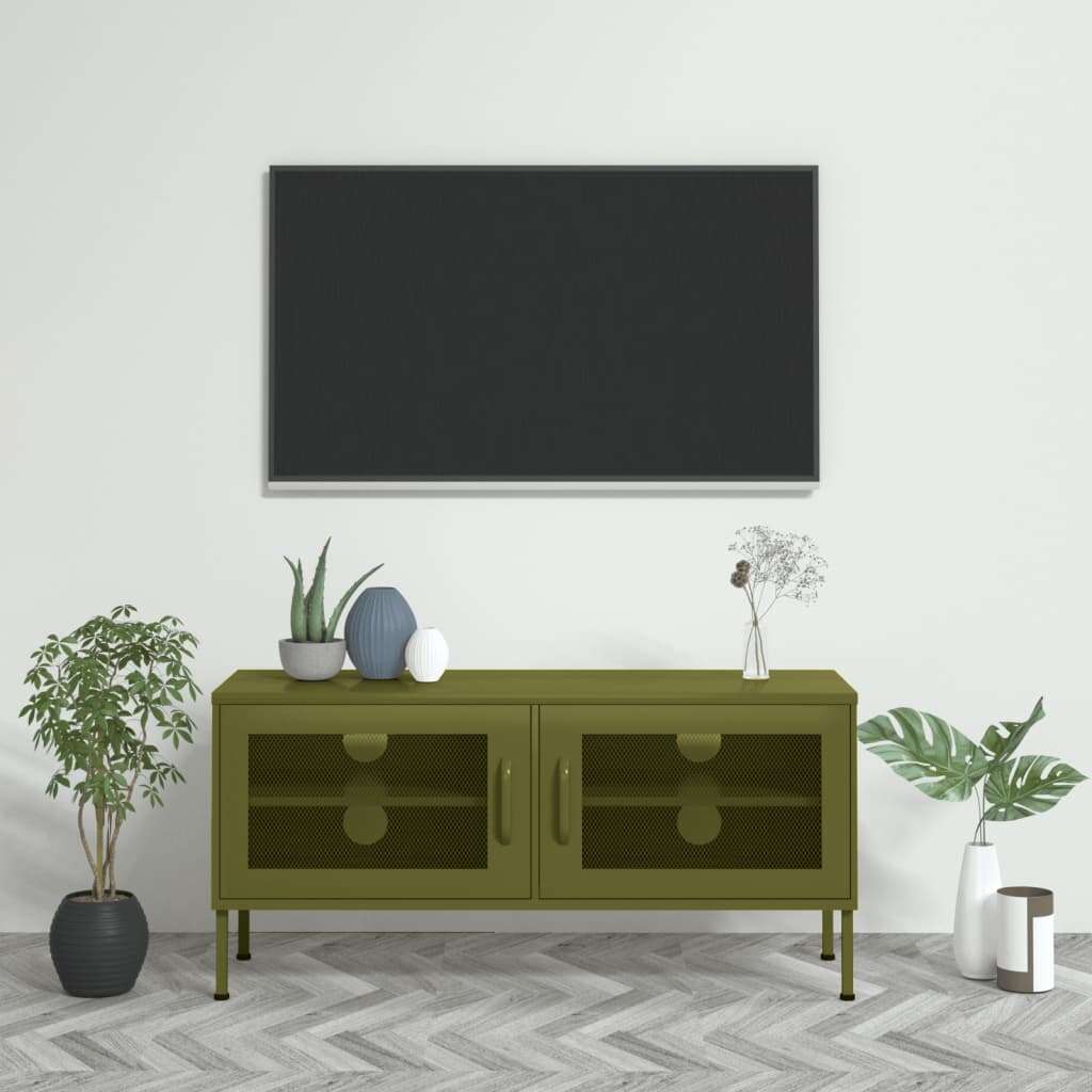 vidaXL olívazöld acél TV-szekrény 105 x 35 x 50 cm