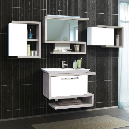 Teljes Guido Nilus fürdőszobabútor szett, beleértve a faliszekrényeket, tükröt és mosdót