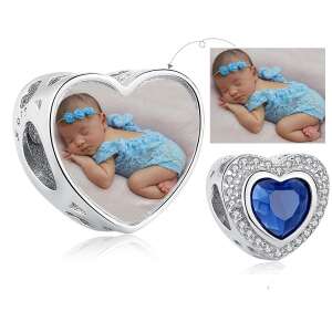 Fotó-charm készítés egyedi képpel - kék kristállyal - Pandora stílusú, 925 ezüstből 110557043 - Női kiegészítő