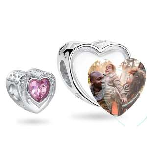 Fotó-charm készítés egyedi képpel - Rózsaszín szív mintával - Pandora stílusú, 925 ezüstből 110557048 - Női kiegészítő