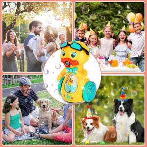 Zenélő, mozgó, világító játékkacsa (BBJ) - Kollázs, amely a játék kacsát különböző helyzetekben és különböző emberekkel mutatja be. - Nonbrand Interaktív gyerek játék