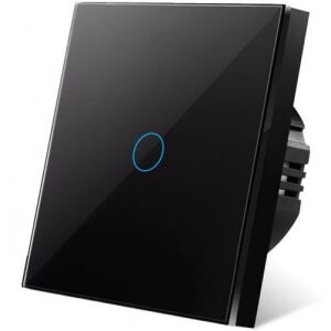 Schräge Ansicht des iUni 1F schwarzen Touch-Lichtschalters mit LED - Bau & Renovierung