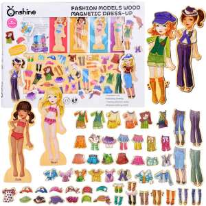 Puzzle magnetic de modă cu 4 modele și 65 accesorii - Set complet cu 4 manechine din lemn și 65 articole vestimentare magnetice. Marca Onshine. - Nonbrand Jocuri si jucarii creative