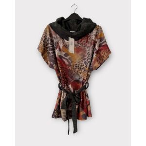 Smash! színes tunika felső garbó nyakkal és megkötős derékkal - Női pulóver