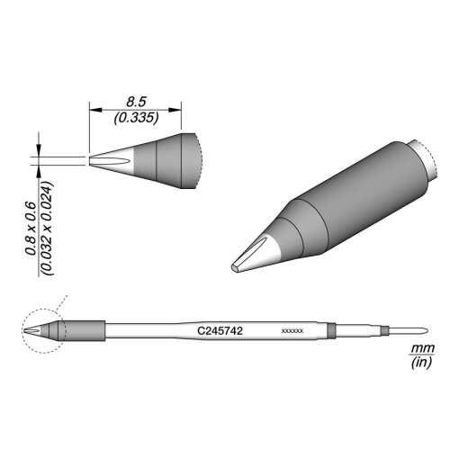 JBC Tools C245742 forrasztóhegy, véső forma, egyenes 0.8 x 0.6 mm, hossza 8.5 mm (C245742)