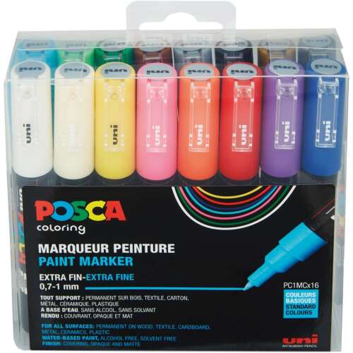 Uni Posca PC-1MC 0.7-1mm Jelölőmarker készlet - Vegyes színek (16 db / csomag) (186716) 110578380
