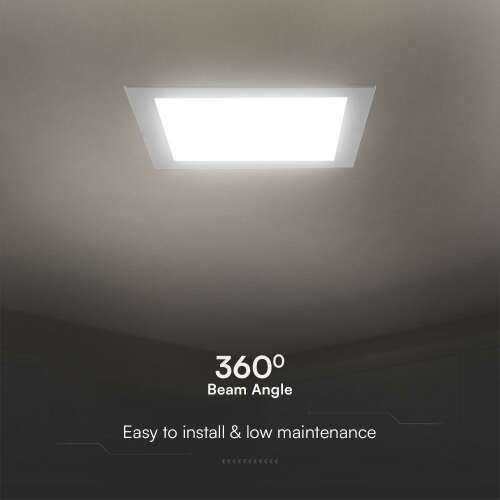 V-TAC PRO 24W Süllyesztett Négyzetes LED Panel, Hideg Fehér, 360° Sugárzási Szög, Könnyű Szerelés