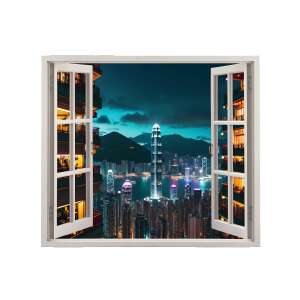 Naklejka ścienna VIEW TO HAVEN 07, projekt nocnego krajobrazu Hongkongu, 125x110cm - Falpanel & Falmatrica