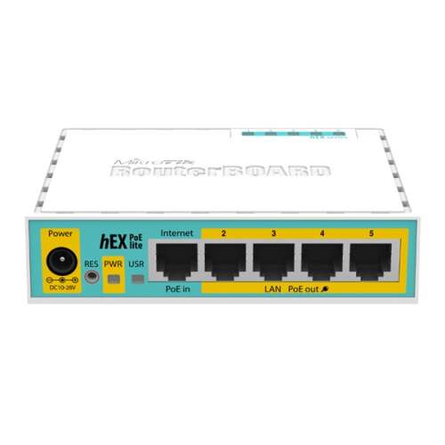 Mikrotik hEX PoE lite vezetékes router, fehér, 5 port, gyors ethernet, routerboard - Vezetékes router