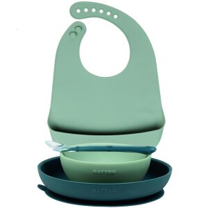 Nattou 4-piece silicone baby feeding set with bib, green - Children's dinnerware set