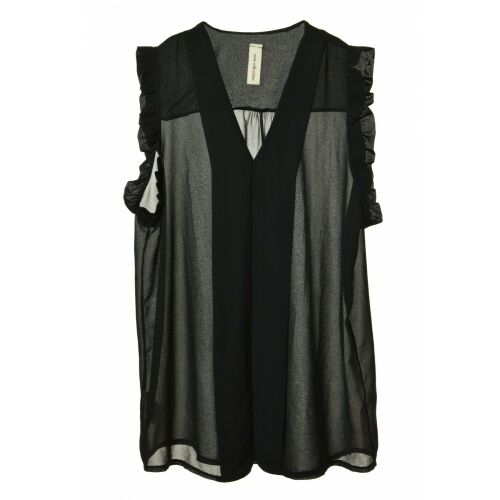 Elegáns Fekete Áttetsző Blúz - Fodros, Ujjatlan - M/L 130284989 