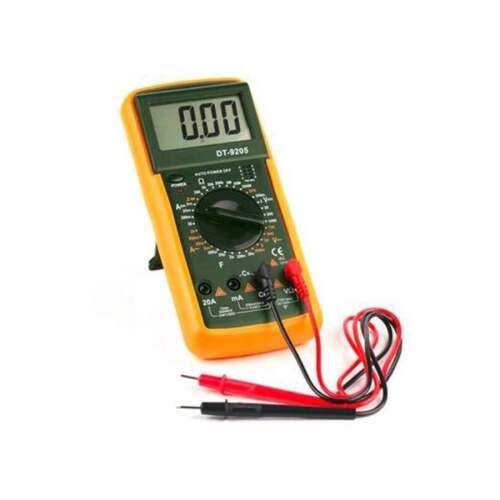 DT-9205B Digital Multimeter, yellow and black, with test leads