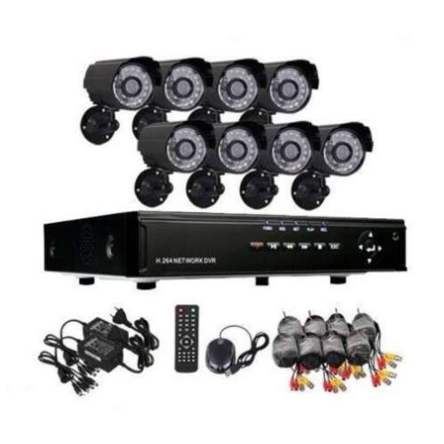 8-camera CCTV security system with DVR, remote control, and accessories