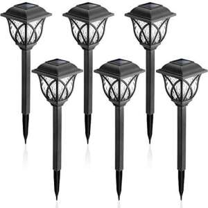 Set of 6 black solar powered LED path lights with clear glass panels, 6db Napelemes Leszúrható Solar Lámpa Szett  Nl-202 - Nonbrand Solar lantern